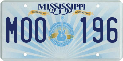 MS license plate MOO196