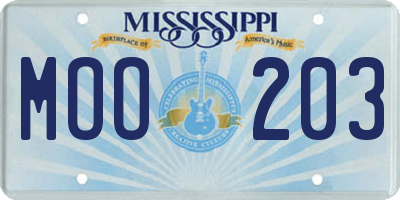 MS license plate MOO203