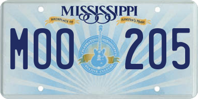 MS license plate MOO205