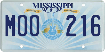MS license plate MOO216