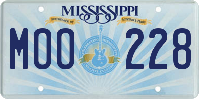 MS license plate MOO228