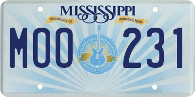 MS license plate MOO231
