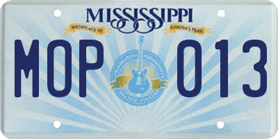 MS license plate MOP013