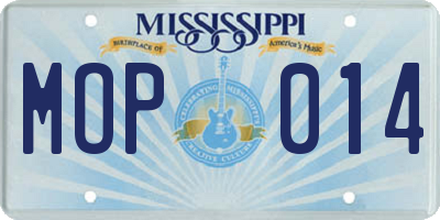 MS license plate MOP014