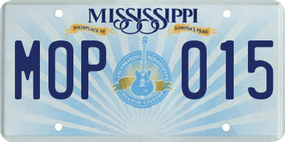 MS license plate MOP015