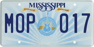 MS license plate MOP017