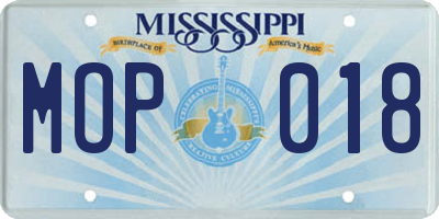MS license plate MOP018