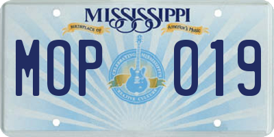 MS license plate MOP019