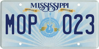 MS license plate MOP023