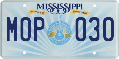 MS license plate MOP030