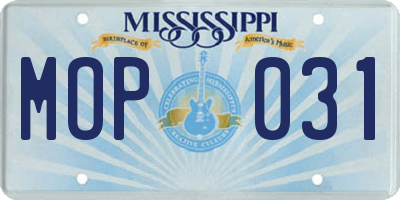 MS license plate MOP031
