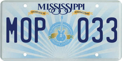 MS license plate MOP033