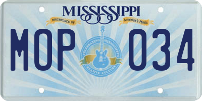 MS license plate MOP034