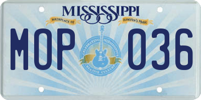 MS license plate MOP036