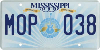 MS license plate MOP038
