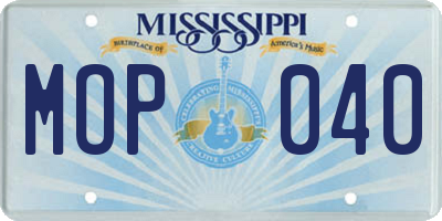 MS license plate MOP040