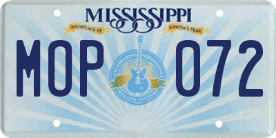 MS license plate MOP072