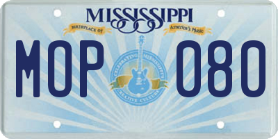 MS license plate MOP080
