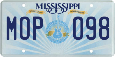 MS license plate MOP098