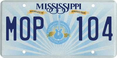 MS license plate MOP104