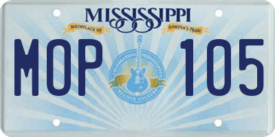MS license plate MOP105