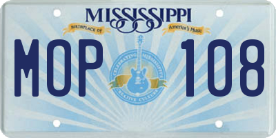 MS license plate MOP108