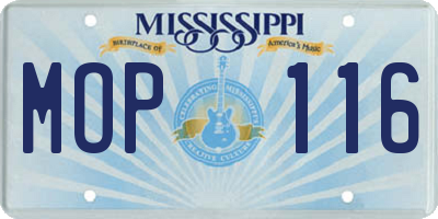 MS license plate MOP116