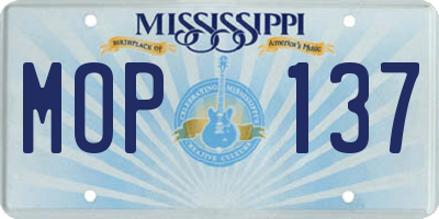 MS license plate MOP137