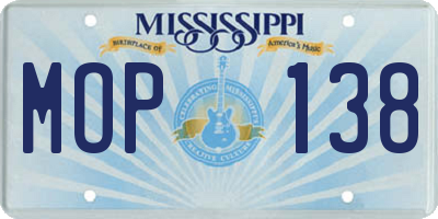 MS license plate MOP138