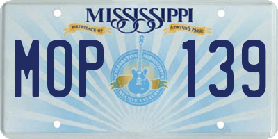 MS license plate MOP139
