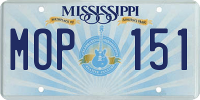 MS license plate MOP151
