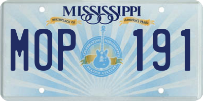 MS license plate MOP191