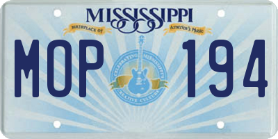 MS license plate MOP194