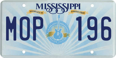 MS license plate MOP196