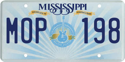 MS license plate MOP198