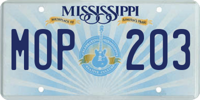 MS license plate MOP203
