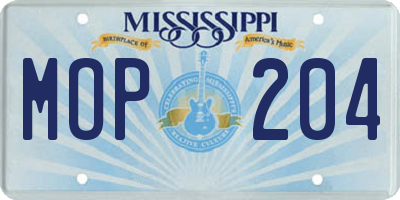 MS license plate MOP204