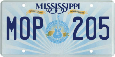 MS license plate MOP205
