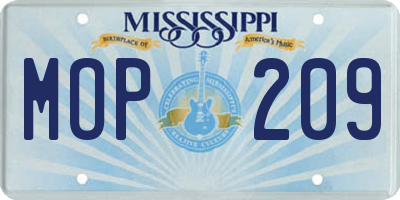 MS license plate MOP209