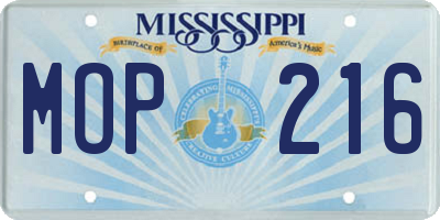 MS license plate MOP216