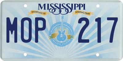 MS license plate MOP217
