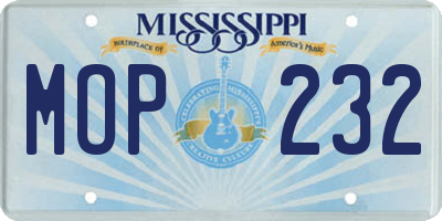 MS license plate MOP232