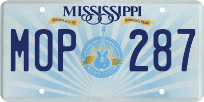MS license plate MOP287