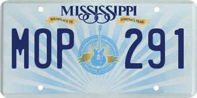 MS license plate MOP291