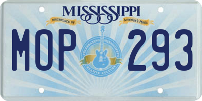 MS license plate MOP293