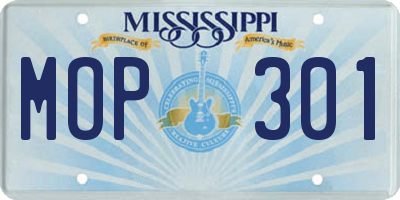 MS license plate MOP301