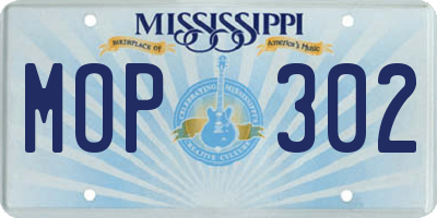 MS license plate MOP302