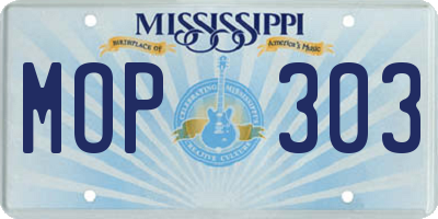 MS license plate MOP303