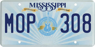 MS license plate MOP308