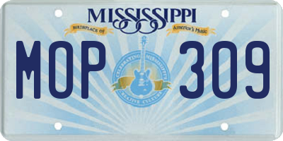 MS license plate MOP309
